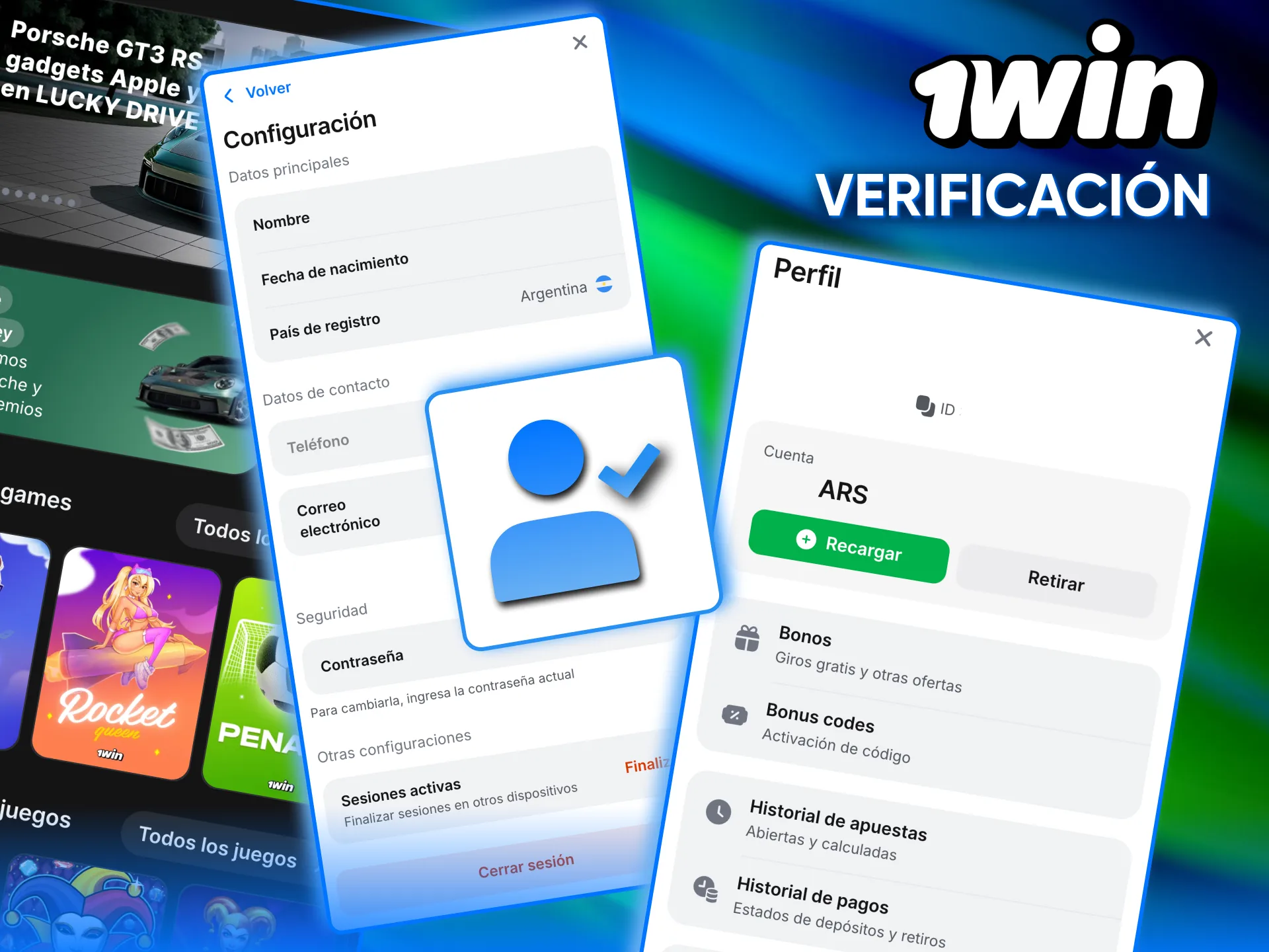 Confirmación de perfil y documentos en 1win.